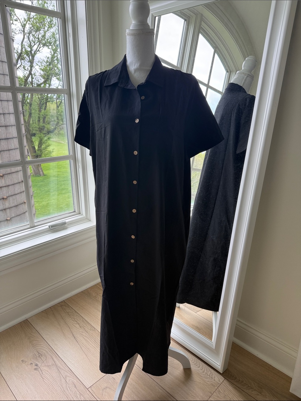 Classic Black Button-Front Shirt Dress